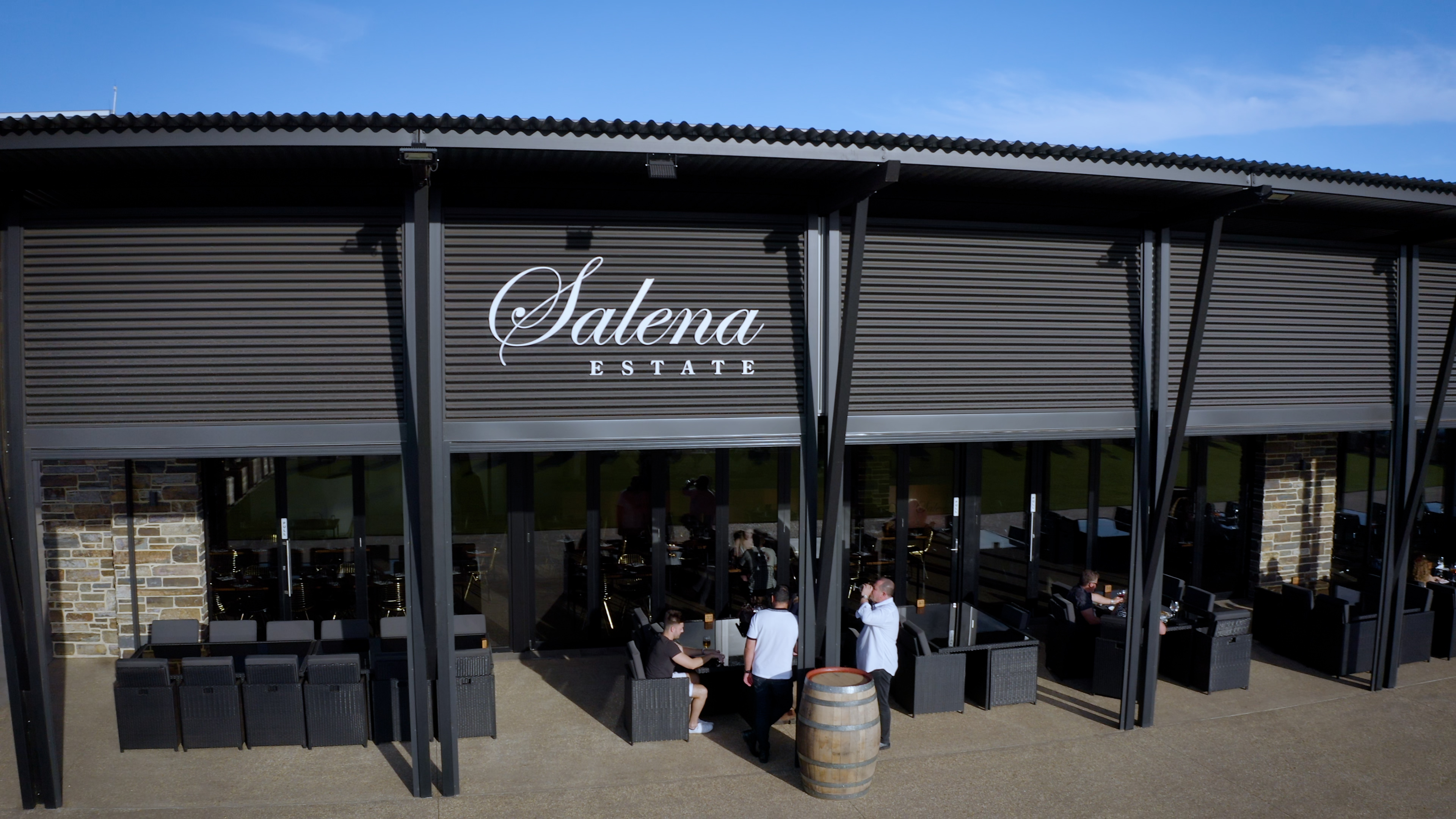 Winery patio with people 